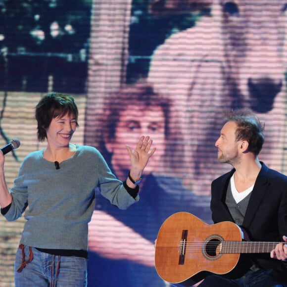 Alain Souchon, Jane Birkin et Pierre Souchon lors de l'enregistrement de Vivement Dimanche le 5 janvier 2019 à Paris, France. Photo par Max Colin/ABACAPRESS.COM