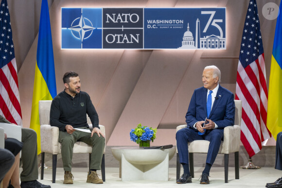 Joe Biden et Volodymyr Zelenskyy, jeudi 11 juillet, lors d'une longue conférence de presse organisée à la fin du sommet de l'Otan. (Credit Image: © Oliver Contreras/White House/Planet Pix via ZUMA Press Wire / Bestimage