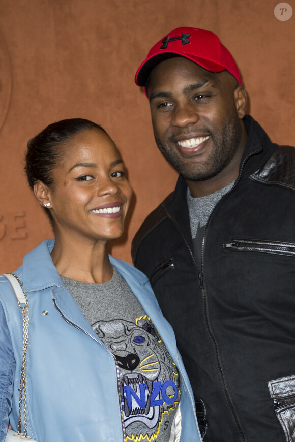 Teddy Riner et sa compagne Luthna Plocus au village lors des internationaux de tennis de Roland Garros à Paris, France, le 5 juin 2019. © JB Autissier / Panoramic / Bestimage