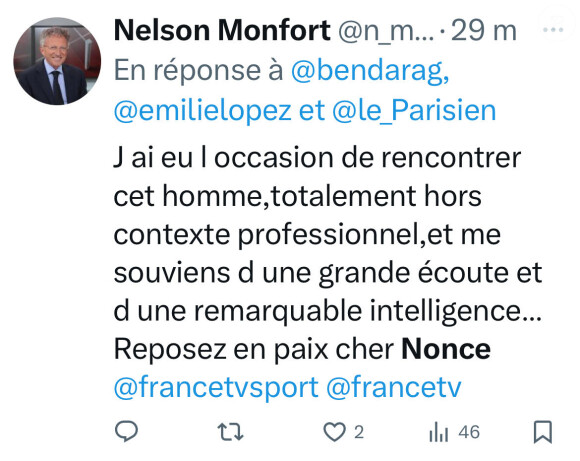 Nelson Monfort s'exprime sur X suite à la disparition de Nonce Paolini