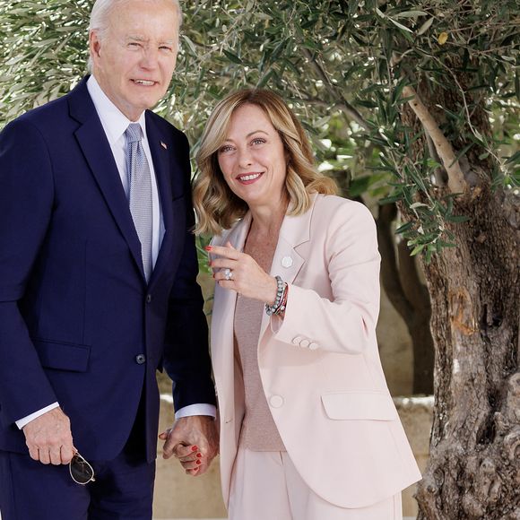 Joe Biden, président des Etats-Unis, et Giorgia Meloni, Première ministre italienne - Les chefs d'Etats et de gouvernement arrivent au Sommet du G7 (13 - 15 juin 2024) à Borgo Egnazia (Italie), le 13 juin 2024. © LaPresse / Panoramic / Bestimage