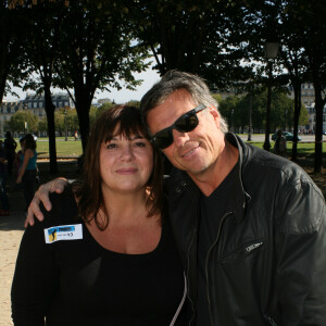 Michèle Bernier et son ex-compagnon Bruno Gaccio - 2ème tournoi de pétanque au profit de l'association "MeghanOra" sur l'Esplanade des Invalides à Paris, le 28 septembre 2014.