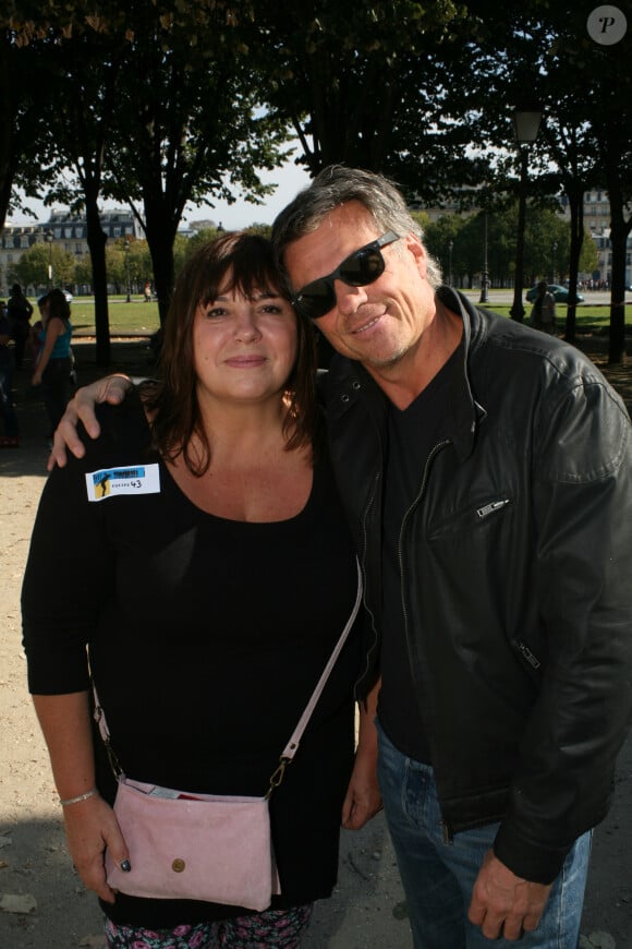 Michèle Bernier et son ex-compagnon Bruno Gaccio - 2ème tournoi de pétanque au profit de l'association "MeghanOra" sur l'Esplanade des Invalides à Paris, le 28 septembre 2014.