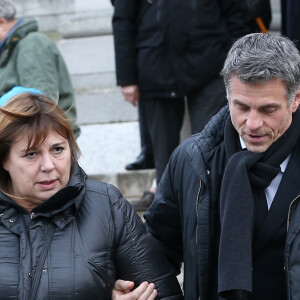 Michèle Bernier et Bruno Gaccio - Sortie des obsèques de François Cavanna au Père Lachaise à Paris. Le 6 février 2014