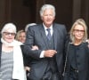 Line Renaud, Pierre Dhostel (fils de Pierre Bellemare) et sa femme Carole Bellemare - Sortie des obsèques de Pierre Bellemare à l'église Saint-Roch de Paris, France, le 31 mai 2018.