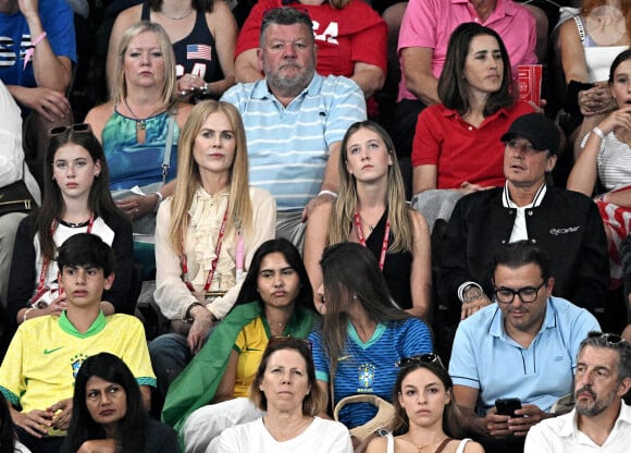 Nicole Kidman, son mari Keith Urban et leur fille lors de la finale de l'épreuve par équipe de gymnastique à l'Arena Bercy à Paris le 30 juillet 2024. Photo by David Niviere/ABACAPRESS.COM