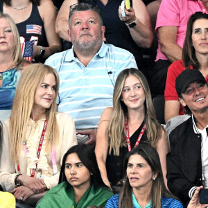 Nicole Kidman, son mari Keith Urban et leur fille lors de la finale de l'épreuve par équipe de gymnastique à l'Arena Bercy à Paris le 30 juillet 2024. Photo by David Niviere/ABACAPRESS.COM