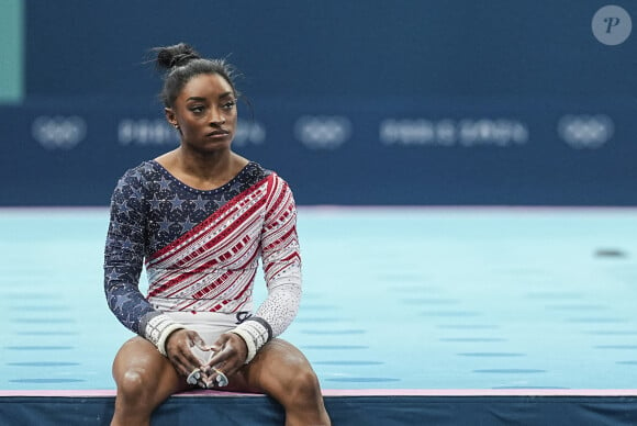 Simone Biles lors de la finale de l'épreuve par équipe de gymnastique à l'Arena Bercy à Paris le 30 juillet 2024. (Credit Image: © Alvaro Diaz/AFP7 via ZUMA Press Wire)