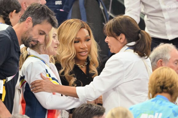 Nadia Comaneci, Serena Williams et Anne Hidalgo lors de la finale de l'épreuve par équipe de gymnastique à l'Arena Bercy à Paris le 30 juillet 2024. Photo by Laurent Zabulon/ABACAPRESS.COM