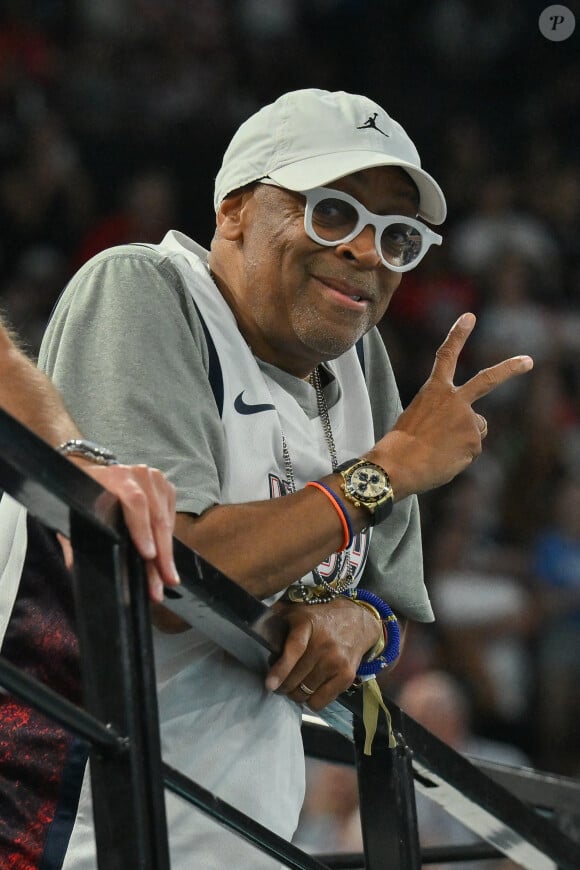 Spike Lee lors de la finale de l'épreuve par équipe de gymnastique à l'Arena Bercy à Paris le 30 juillet 2024. Photo by Laurent Zabulon/ABACAPRESS.COM