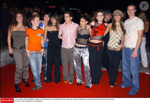 Paris-France, 01/10/2003. Cérémonie d'ouverture du nouveau club de Johnny Hallyday, l'Amnesia. Sur la photo : les candidats de la Star Academy 3. © Gorassini-Guerin/ABACA.