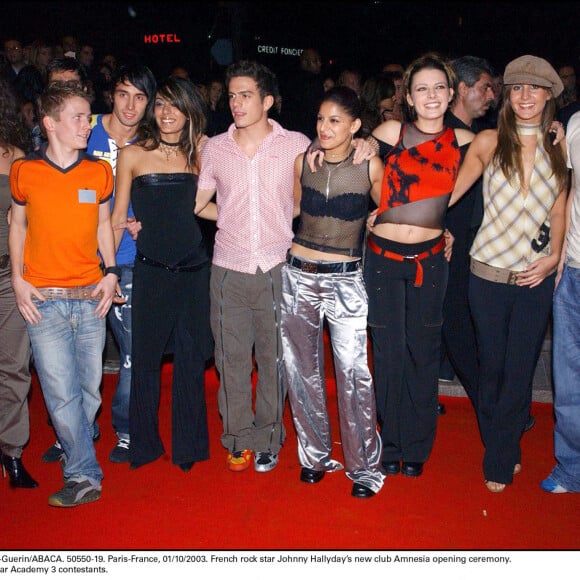 Paris-France, 01/10/2003. Cérémonie d'ouverture du nouveau club de Johnny Hallyday, l'Amnesia. Sur la photo : les candidats de la Star Academy 3. © Gorassini-Guerin/ABACA.