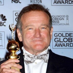 Robin Williams dans la salle de presse lors de la 62e cérémonie des Golden Globe Awards qui s'est tenue à l'hôtel Beverly Hilton de Los Angeles, le 16 janvier 2005. Gilbert Flores/LFI/ABACA