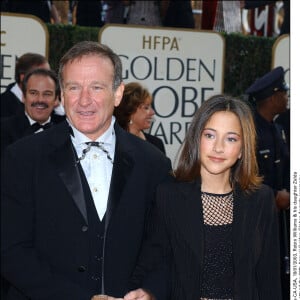 Robin Williams et sa fille Zelda arrivent à l'hôtel Beverly Hilton pour assister à la 60e cérémonie annuelle des Golden Globes, le 19 janvier 2003 à Los Angeles. L.Hahn-N.Khayat/ABACA.