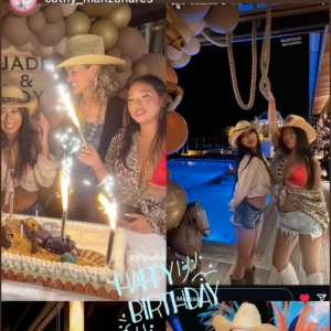 Jade et Joy Hallyday (20 et 16 ans) fêtent leurs anniversaires lors d'une soirée cow-boyw organisée par Laeticia Hallyday à Saint-Barth.