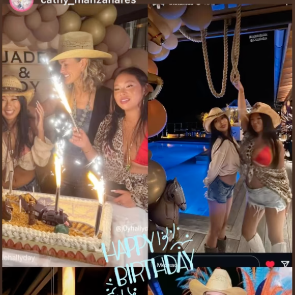 Jade et Joy Hallyday (20 et 16 ans) fêtent leurs anniversaires lors d'une soirée cow-boyw organisée par Laeticia Hallyday à Saint-Barth.