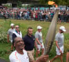 Après avoir été porteur de la flamme...Avant les Jeux olympiques d'été, les Jeux olympiques de Paris 2024, le relais de la flamme. Le rappeur américain Snoop Dogg porte la torche lors du relais de la flamme. Paris, France, 26 juillet 2024. Photo par Marcus Brandt/DPA/ABACAPRESS.COM