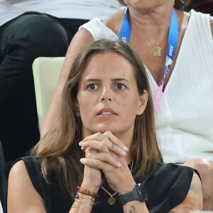 Laure Manaudou - Les célébrités en tribunes pendant l'épreuve de basketball de Demi-Finale opposant la France à l'Allemagne lors des Jeux Olympiques de Paris 2024 (JO) à l'Arena Bercy, à Paris, France, le 8 août 2024. © Jacovides-Perusseau/Bestimage 