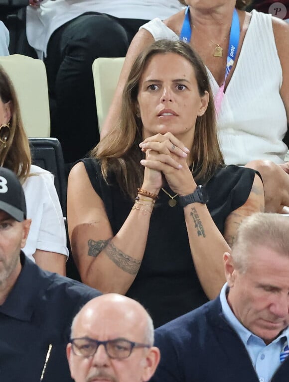 Laure Manaudou - Les célébrités en tribunes pendant l'épreuve de basketball de Demi-Finale opposant la France à l'Allemagne lors des Jeux Olympiques de Paris 2024 (JO) à l'Arena Bercy, à Paris, France, le 8 août 2024. © Jacovides-Perusseau/Bestimage 