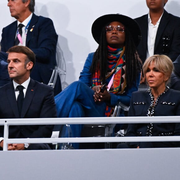 Emmanuel Macron et Brigitte Macron assistent à la cérémonie d'ouverture des Jeux Olympiques 2024 le 26 juillet 2024 à Paris, France. ( Photo by federico pestellini / DPPI / Panoramic )