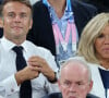 Brigitte et Emmanuel Macron ont également vibré devant les Bleus
Emmanuel Macron, Brigitte Macron - Les célébrités en tribunes pendant la finale de basketball opposant les Etats-Unis à la France (98-87) lors des Jeux Olympiques de Paris 2024 (JO) à l'Arena Bercy, à Paris, France, le 10 août 2024. © Jacovides-Perusseau/Bestimage 