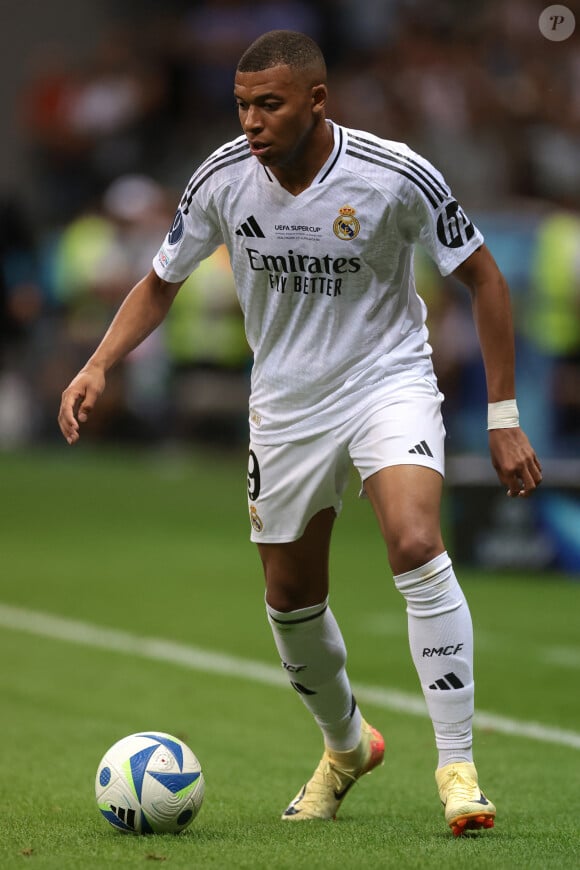 Kylian Mbappé - Match de football "Real Madrid vs Atalanta" lors de la Supercoupe de l'UEFA. Le 14 août 2024. © Jonathan Moscrop-Sportimage-Cal Sport Media / Zuma Press / Bestimage