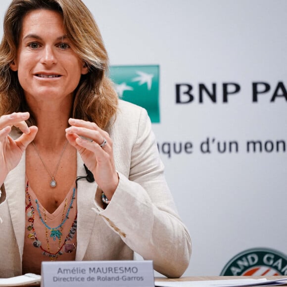 Amélie Mauresmo, directrice de Roland Garros, lors de la conférence de presse de Roland Garros 2022 à Paris. Photo par Pierre Costabadie/Icon Sport/ABACAPRESS.COM