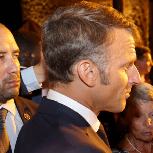 Emmanuel Macron à Bormes-les-Mimosas pour les 80 ans de la libération de la ville, le 17 août 2024 © Alain Robert / Pool / Bestimage 