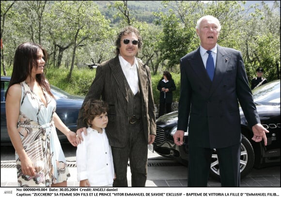 Zucchero, sa femme et le prince Victor Emmanuel de Savoie - Exclusif - Baptême de Vittoria, la fille d'Emmanuel-Philibert de Savoie et Clotilde Courau à Assise en Italie.