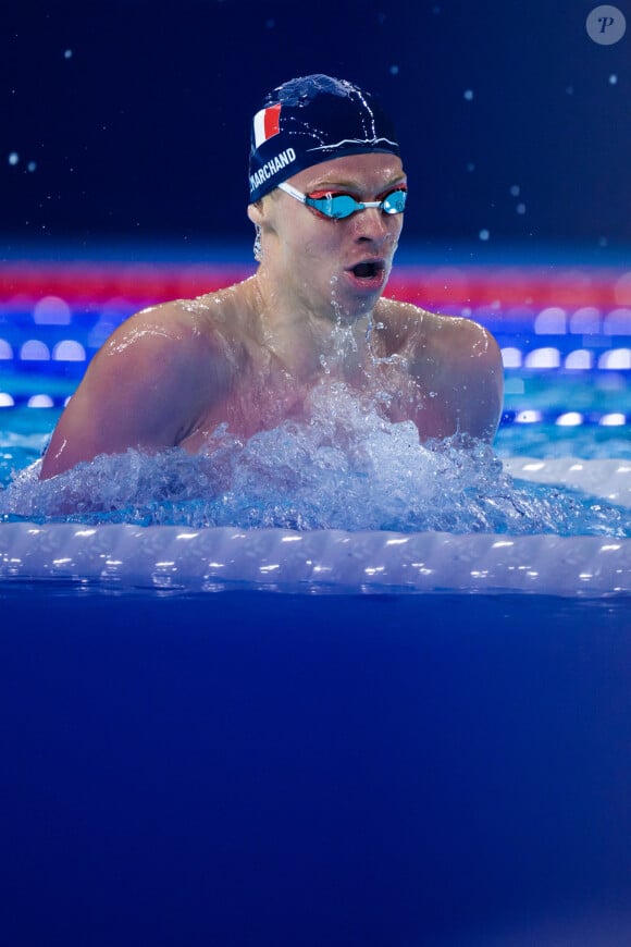 Leon Marchand, de France, participe aux épreuves éliminatoires de natation du 200 mètres quatre nages individuel masculin lors de la sixième journée des Jeux olympiques de Paris 2024, le 1er août 2024 à Paris. © Maxim Thore/Bildbyran via ZUMA Press