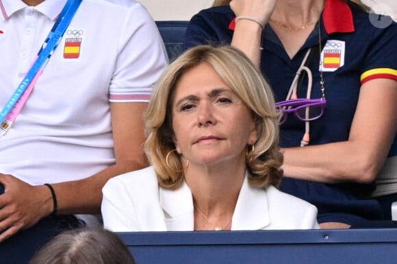 Valérie Pécresse en tribunes pendant l'épreuve finale de football opposant la France à l'Espagne lors des Jeux Olympiques de Paris 2024 (JO) au Parc des Princes, à Paris, France, le 9 août 2024. © Jacovides-Perusseau/Bestimage 