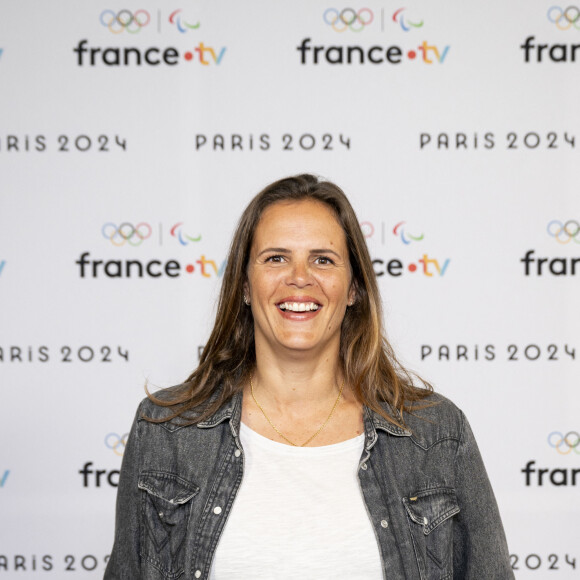 Laure Manaudou lors de la présentation des journalistes et chroniqueurs de France Télévisions pour les Jeux Olympiques 2024 au musée de l'Homme à Paris, le 11 juin 2024. © Pierre Perusseau / Bestimage