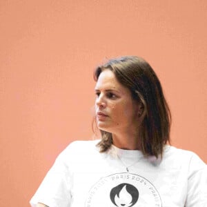 Parrains des Relais de la Flamme Olympique Laure Manaudou - Dévoilement du parcours du relais de la flamme des Jeux Olympiques de Paris 2024 dans la grand amphitheatre de la Sorbonne à Paris le 23 juin 2023.