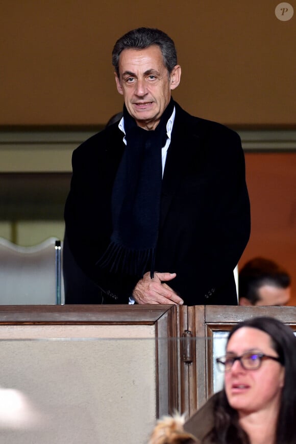 Nicolas Sarkozy durant la rencontre de Ligue 1 Conforama opposant l'AS Monaco au Psg au stade Louis II. Le Psg a remporté le match sur le score de 2 à 1. © Bruno Bebert/Bestimage