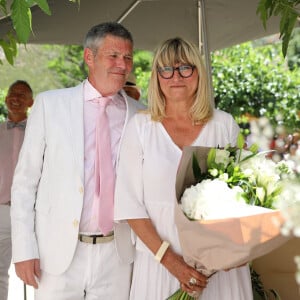 Exclusif - Prix spécial - No Web - Mariage civil de Christine Bravo et Stéphane Bachot devant la mairie de Occhiatana en Corse le 11 Juin © Dominique Jacovides / Bestimage