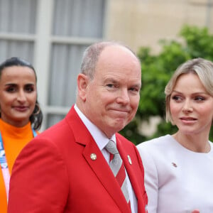 Le Prince Albert II de Monaco et la Princesse Charlène de Monaco - Emmanuel Macron, Président de la République Française, et la Première dame Brigitte Macron, accueillent les chefs d'Etat et de gouvernement présents à Paris pour la cérémonie d'ouverture des Jeux Olympiques de Paris 2024 (JO). Paris, le 26 juillet 2024. © Dominique Jacovides - Pierre Perusseau / Bestimage