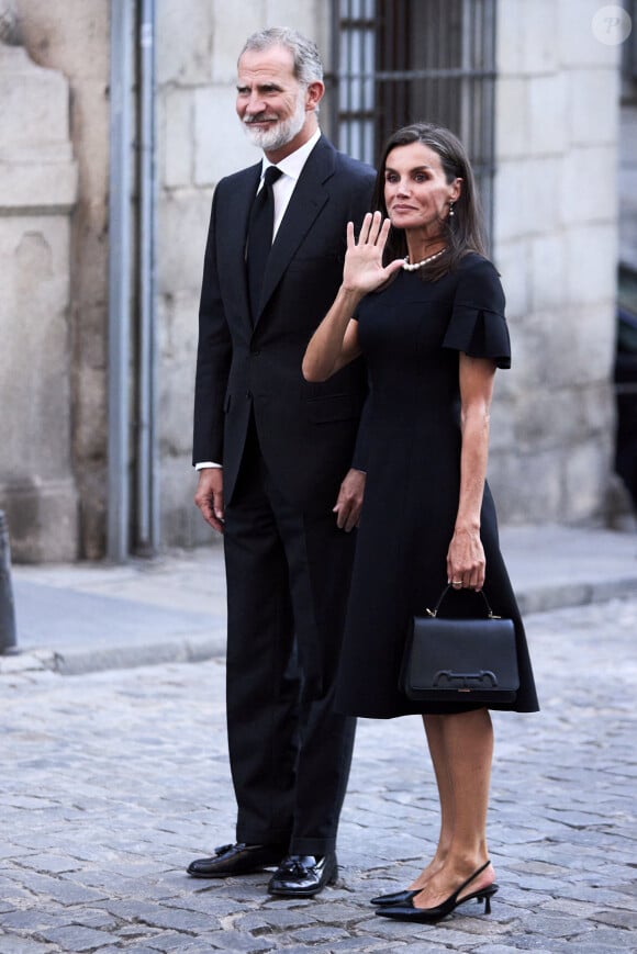 Le roi Felipe VI et la reine Letizia - Arrivées de la famille royale d'Espagne aux obsèques de Juan Gomez-Acebo en la cathédrale Castrense à Madrid. Le 8 septembre 2024 