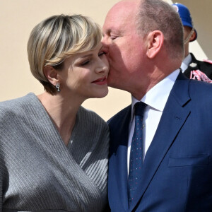 Le prince Albert II de Monaco fête son anniversaire (66 ans) avec la princesse Charlène de Monaco et leurs enfants, le prince Jacques de Monaco, marquis des Baux, et la princesse Gabriella de Monaco, comtesse de Carladès, sur la Place du Palais princier de Monaco, le 14 mars 2024. © Bruno Bebert/Bestimage