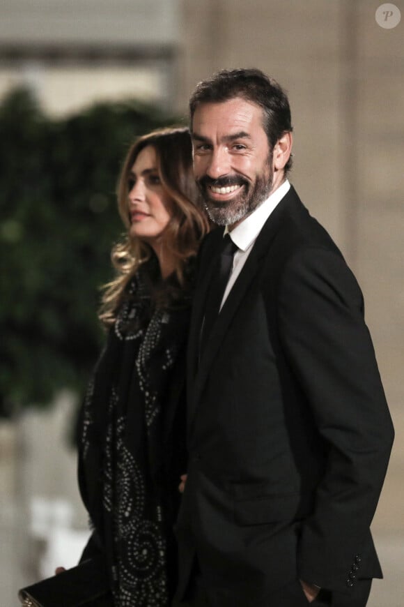 Robert Pires et Jessica Lemarie - Dîner au Palais de l'Elysée en l'honneur des 50 ans du Variétés Club de France, à Paris, le 14 octobre 2021. © Stéphane Lemouton / Bestimage