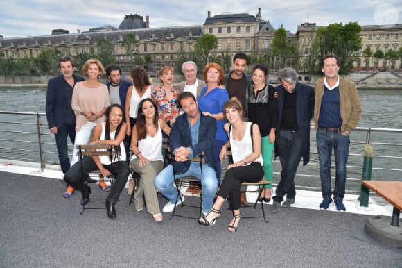 Exclusif - Fred Bianconi, Corinne Touzet, Stéphan Guérin-Tillié, Julie de Bona, Florence Pernel, Bernard Le Coq, Véronique Genest, Joakim Latzko, Pauline Bression, Yvan Le Bolloc'h, Emmanuel Patron, Sandy Lewis Godefroy, Fabienne Carat, Jean-Charles Chagachbanian, Léa François - Soirée "Fête des fictions de France 3" à la péniche La Balle au Bond au port des Saints-Pères à Paris, le 4 juillet 2016. © Lionel Urman/Bestimage 