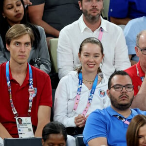 Alexandra de Hanovre et son compagnon Ben-Sylvester Strautmann, Prince Albert II de Monaco - Les célébrités en tribunes pendant l'épreuve de basketball de Demi-Finale opposant les Etats-Unis à la Serbie lors des Jeux Olympiques de Paris 2024 (JO) à l'Arena Bercy, à Paris, France, le 8 août 2024. © Jacovides-Perusseau/Bestimage