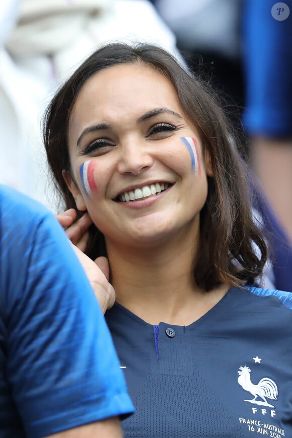 Valérie Bègue (Miss France 2008) - Célébrités dans les tribunes lors des quarts de finale de la Coupe du monde opposant la France à l'Uruguay au stade de Nijni Novgorod à Nijni Novgorod, Russie, le 6 juillet 2018. La France a gagné 2-0. © Cyril Moreau/Bestimage 