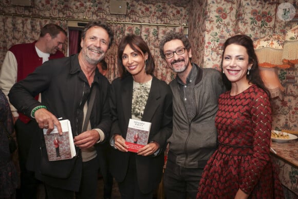 Exclusif - Christophe Carrière, Géraldine Maillet, David Foenkinos et sa nouvelle compagne Eleonora Galasso - Séance de dédicace du nouveau livre de Géraldine Maillet "Ma Minuscule" qui raconte la découverte de la maladie d'Alzheimer de sa grand-mère maternelle, pour ses amis, (avant la sortie en librairie le 25 septembre) au Marta (le bar du Fouquet's) à Paris le 24 septembre 2024. © Jack Tribeca / Bestimage 