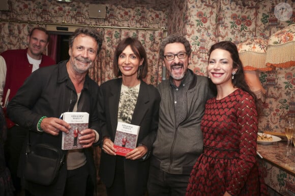 Exclusif - Christophe Carrière, Géraldine Maillet, David Foenkinos et sa nouvelle compagne Eleonora Galasso - Séance de dédicace du nouveau livre de Géraldine Maillet "Ma Minuscule" qui raconte la découverte de la maladie d'Alzheimer de sa grand-mère maternelle, pour ses amis, (avant la sortie en librairie le 25 septembre) au Marta (le bar du Fouquet's) à Paris le 24 septembre 2024. © Jack Tribeca / Bestimage 