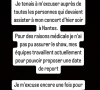 Pour des raisons médicales je n'ai pas pu assurer le show, mes équipes travaillent actuellement pour pouvoir proposer une date de report. Je m'excuse encore une 
Slimane a pris la parle après qu'il n'a pas pu monter sur scène pour des raisons de santé. Le 29 septembre 2024.