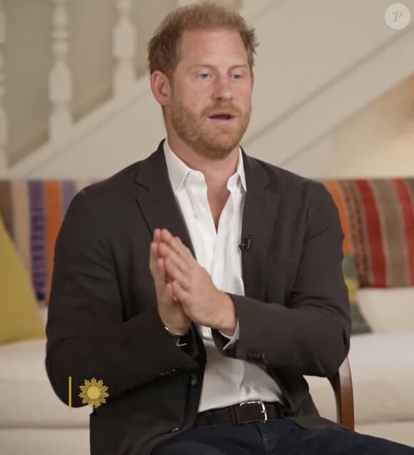 Le prince Harry, duc de Sussex et Meghan Markle, duchesse de Sussex, lors d'une interview pour l'émission CBS News Sunday Morning, diffusée le 4 août 2024. Lors de ce programme, le couple princier a évoqué leurs enfants, Archie Harrison, 5 ans et Lilibet Diana, 3 ans et leur volonté de les protéger des dangers du web. 