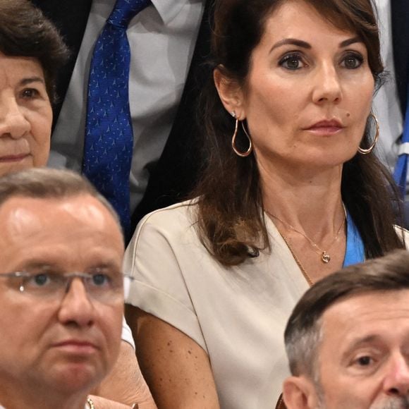 Zinedine Zidane et sa femme Véronique dans les tribunes de la finale Hommes "France vs Pologne" de volley-ball lors des Jeux Olympiques Paris 2024. Le 10 août 2024 © P.Perusseau-D.Jacovides / Bestimage