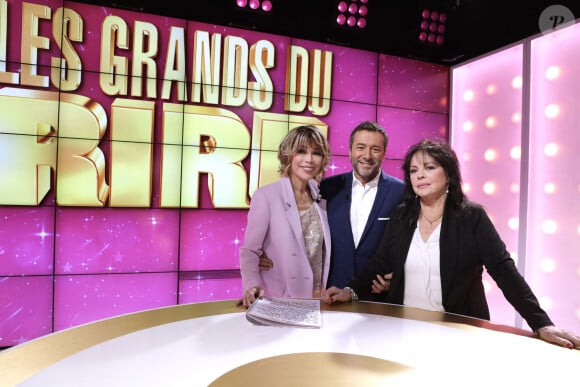 Exclusif - Isabelle Morizet (Karen Cheryl), Bernard Montiel et Pascale Petit - Enregistrement de l'émission "Les Grands du Rire", présentée par B.Montiel et K.Cheryl (I.Morizet), et diffusée le 5 octobre sur C8. Le 18 décembre 2023 © Cédric Perrin / Bestimage 