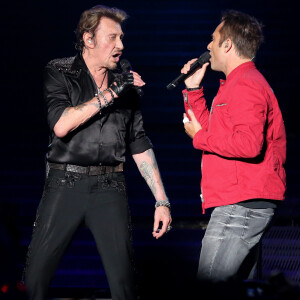 Exclusif - David Hallyday - Johnny Hallyday en duo pour son 2eme concert de la tournee "Born Rocker Tour" au POPB de Bercy a Paris. Le 15 juin 2013