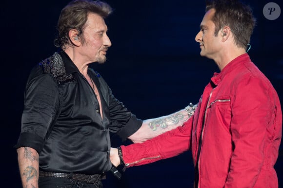 Exclusif - David Hallyday - Johnny Hallyday en concert au POPB de Bercy a Paris - Jour 2 de la tournee "Born Rocker Tour". Le 15 juin 2013